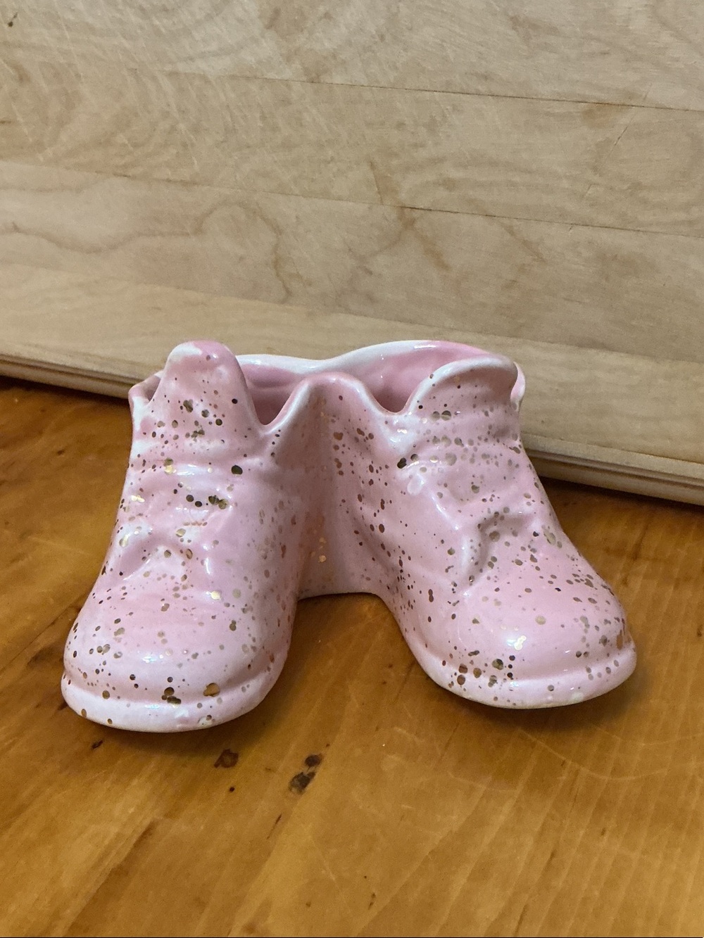 Vintage Pink with Gold Speckle Ceramic Shoe Planter